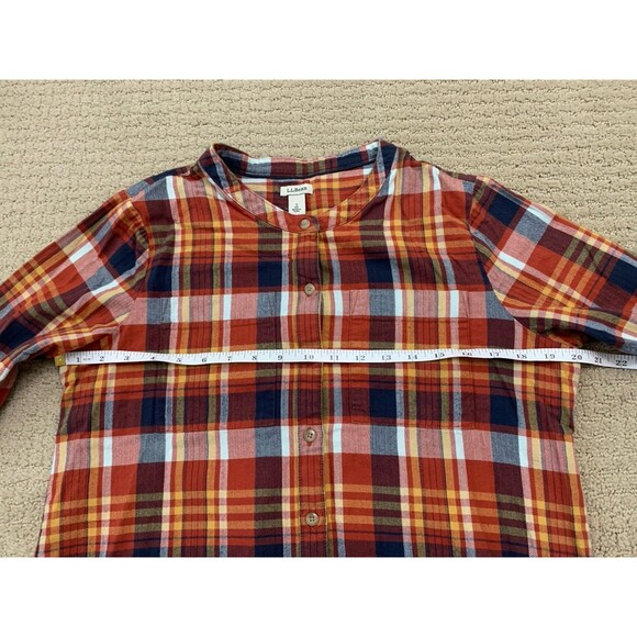 LL Bean Womens Red Orange Organic Cotton Plaid Button Up Long Sleeve Shirt Small - Picture 8 of 10
